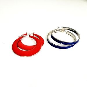 Women’s Bold Red and Navy Hoop Earrings - Sleek Enamel Finish